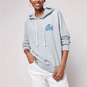 Faherty Brand reverse beach fleece pullover hoodie in the color sky blue